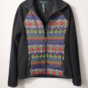 Lauren Ralph Lauren Fair Isle Fleece Zip Jacket Small Black Après Ski